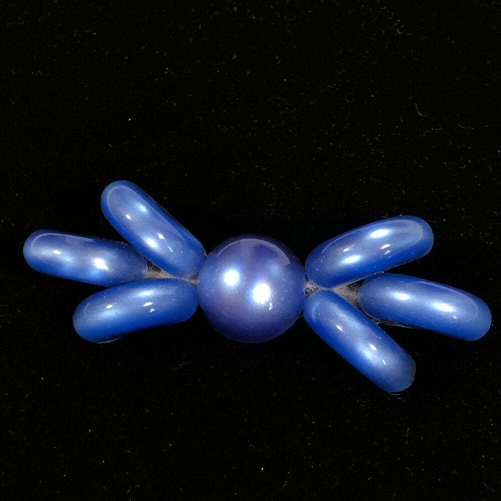 Blue Moonglow Lucite Puffy Bow Flower Brooch Vintage Retro Modernist